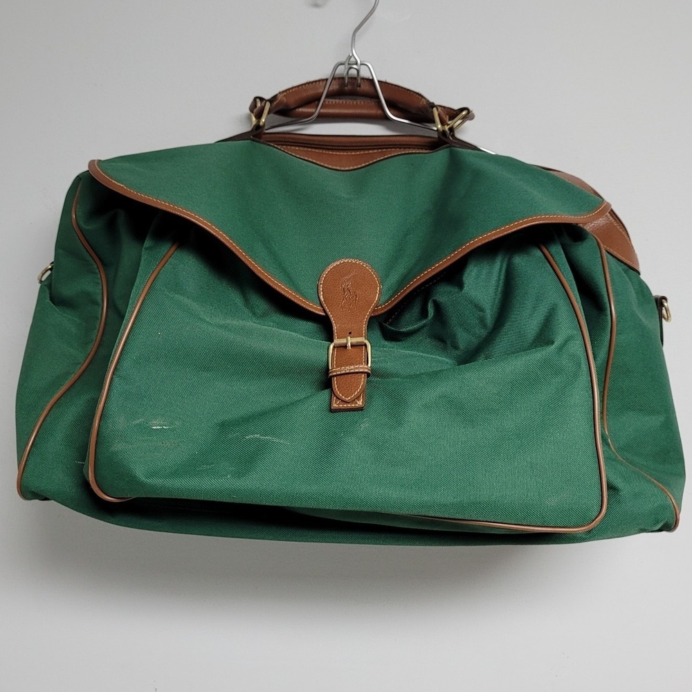 Vintage Polo Ralph Lauren Large Shoulder Strap Bag Green Brown Weekender